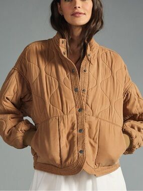 Blank NYC Brown quilted snap button cotton jacket